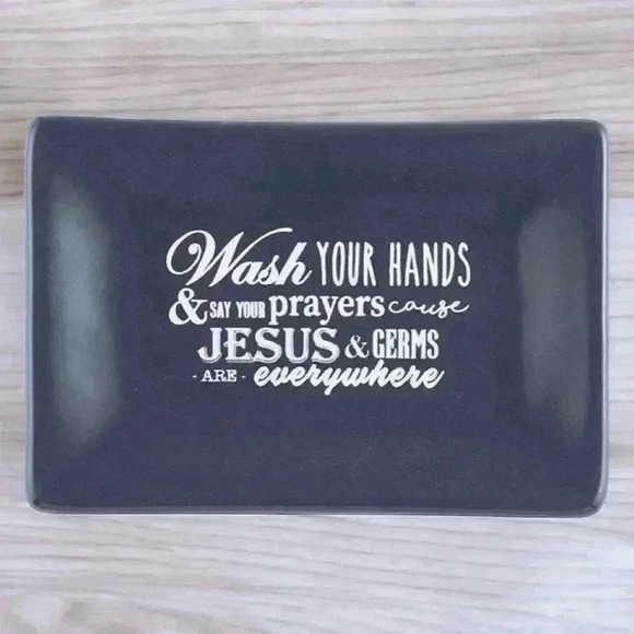 COPY - Wash Your Hands Jesus & Germs Are Everywhere Black Ceramic Soap Dish - Picture 9 of 13